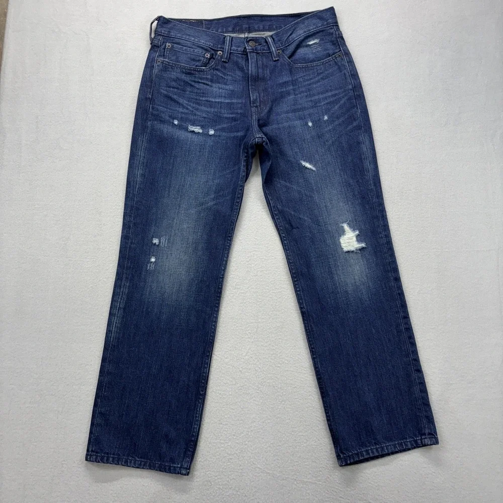 Levi's 514 jeans mens 34x30 distressed blue denim Whiskered Fade Straight Grunge